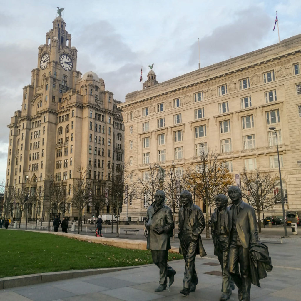 Liverpool Liver Building and Beatles Statue