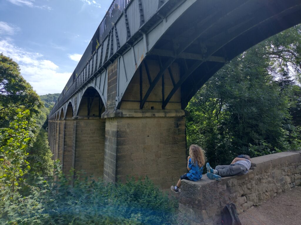 Two children looking at Pontcysyllte Aqueduct in Wales