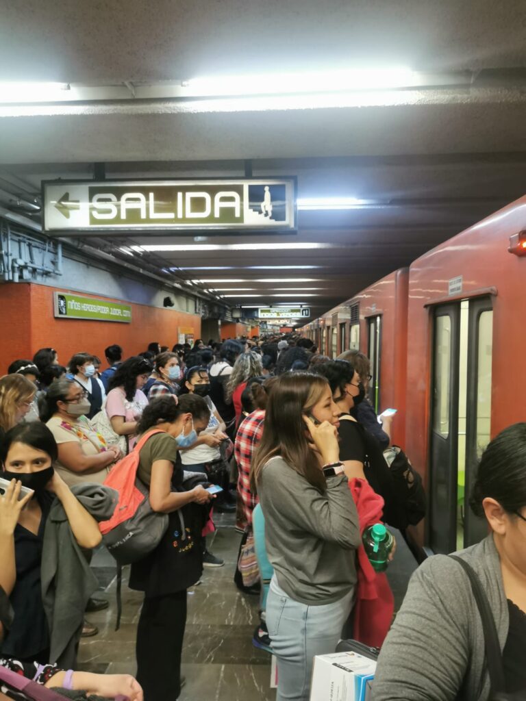 crowd waiting for Metro in Mexico City